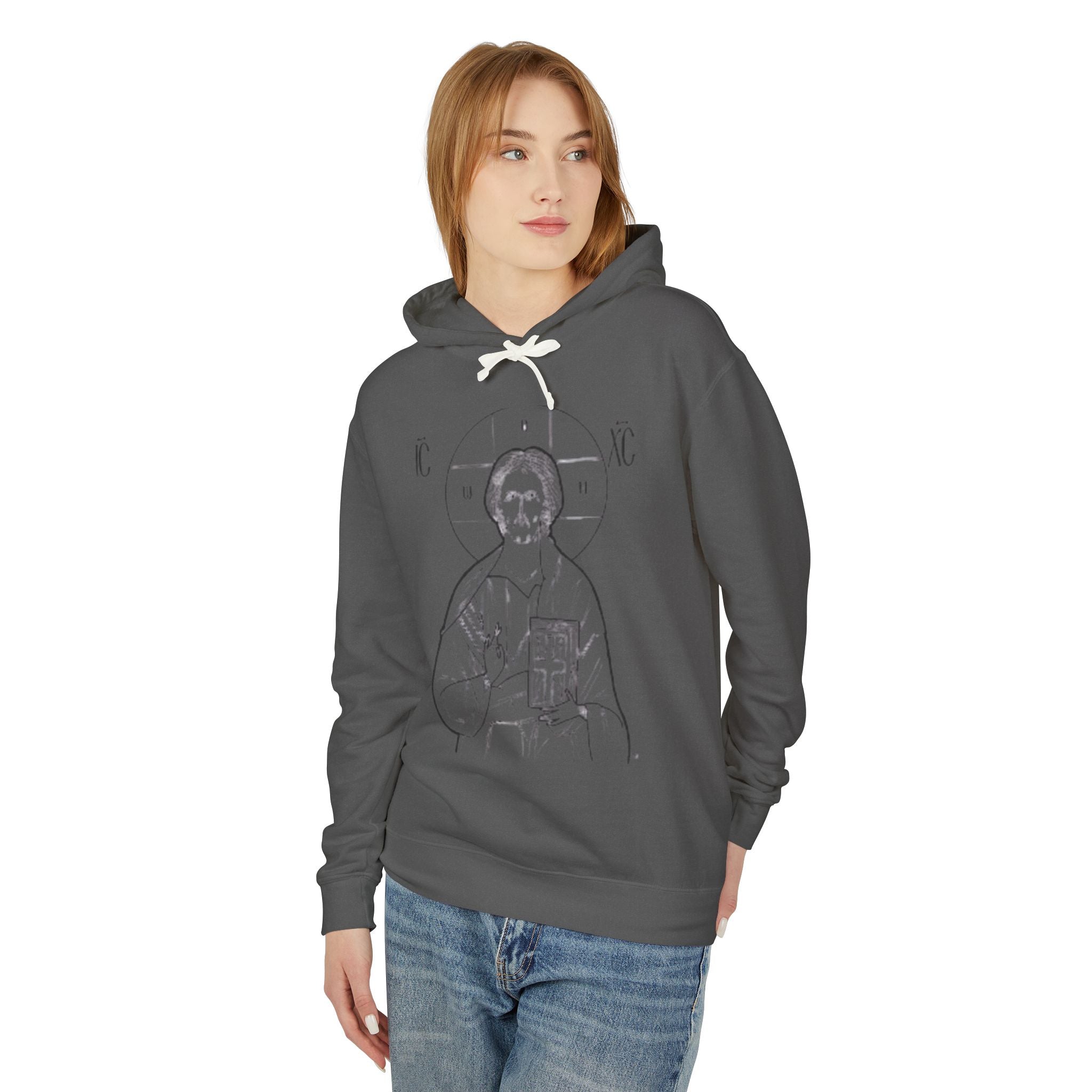 Unisex Lightweight Hooded Sweatshirt with Christ Design - Faith-Inspired Apparel