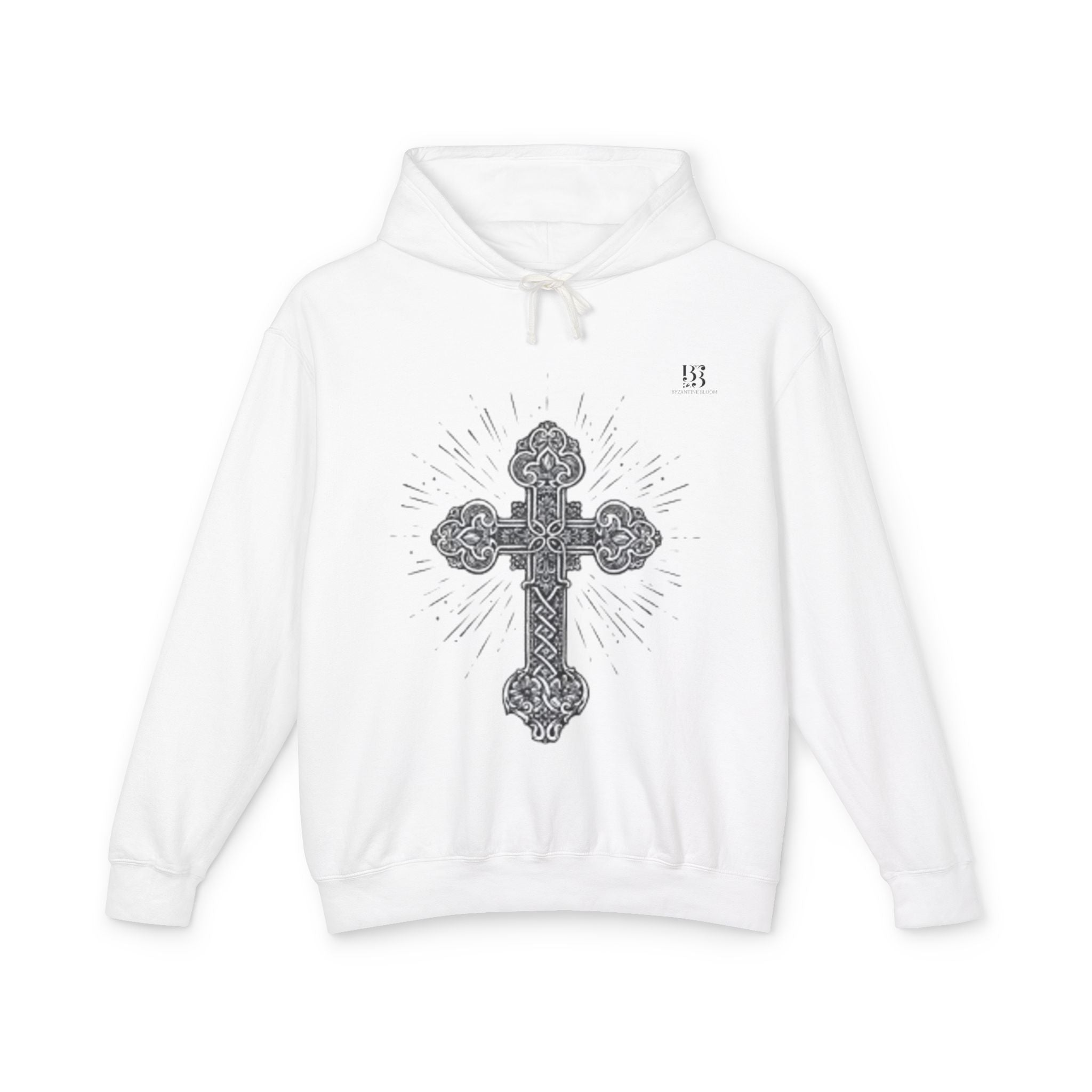 Unisex Lightweight Hooded Sweatshirt with Intricate Cross Design - Perfect for Faith and Style Lovers