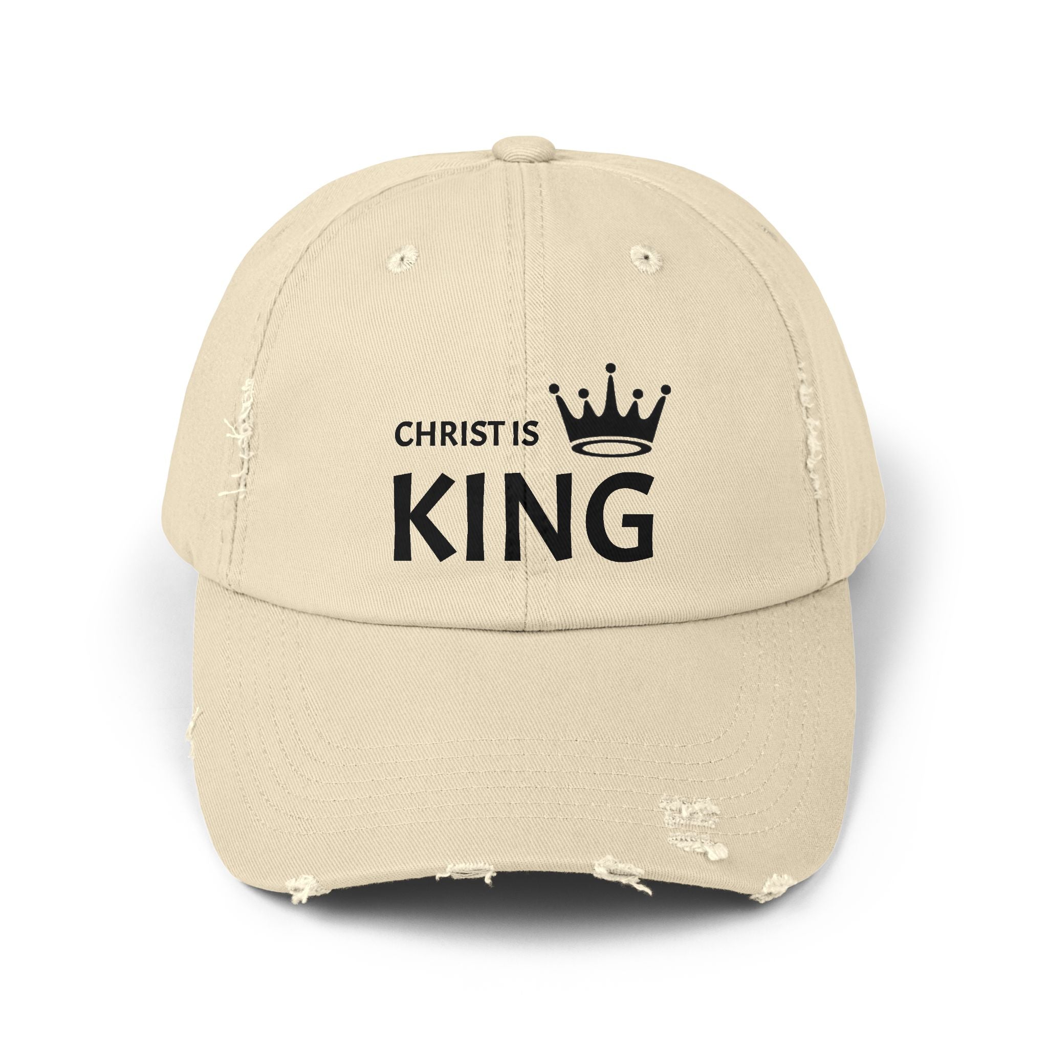 Unisex Distressed Cap - 'Christ is King' Inspirational Hat