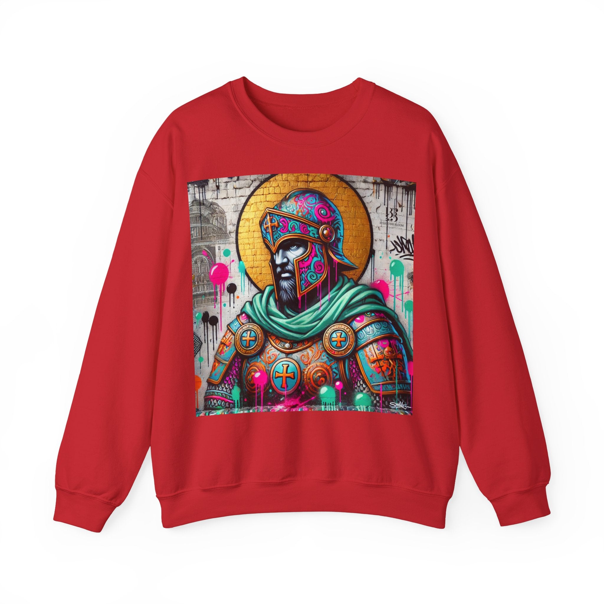 Vibrant Graffiti Roman Warrior Sweatshirt - Unisex Heavy Blend Crewneck