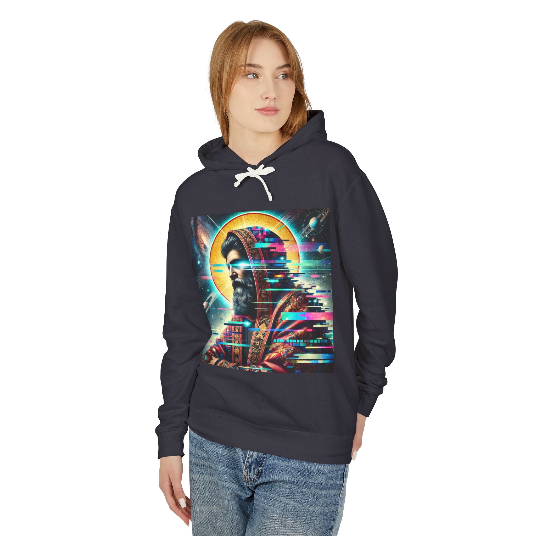 Cosmic Christ Unisex Lightweight Hooded Sweatshirt - Ethereal Hoodie for Spiritual Seekers