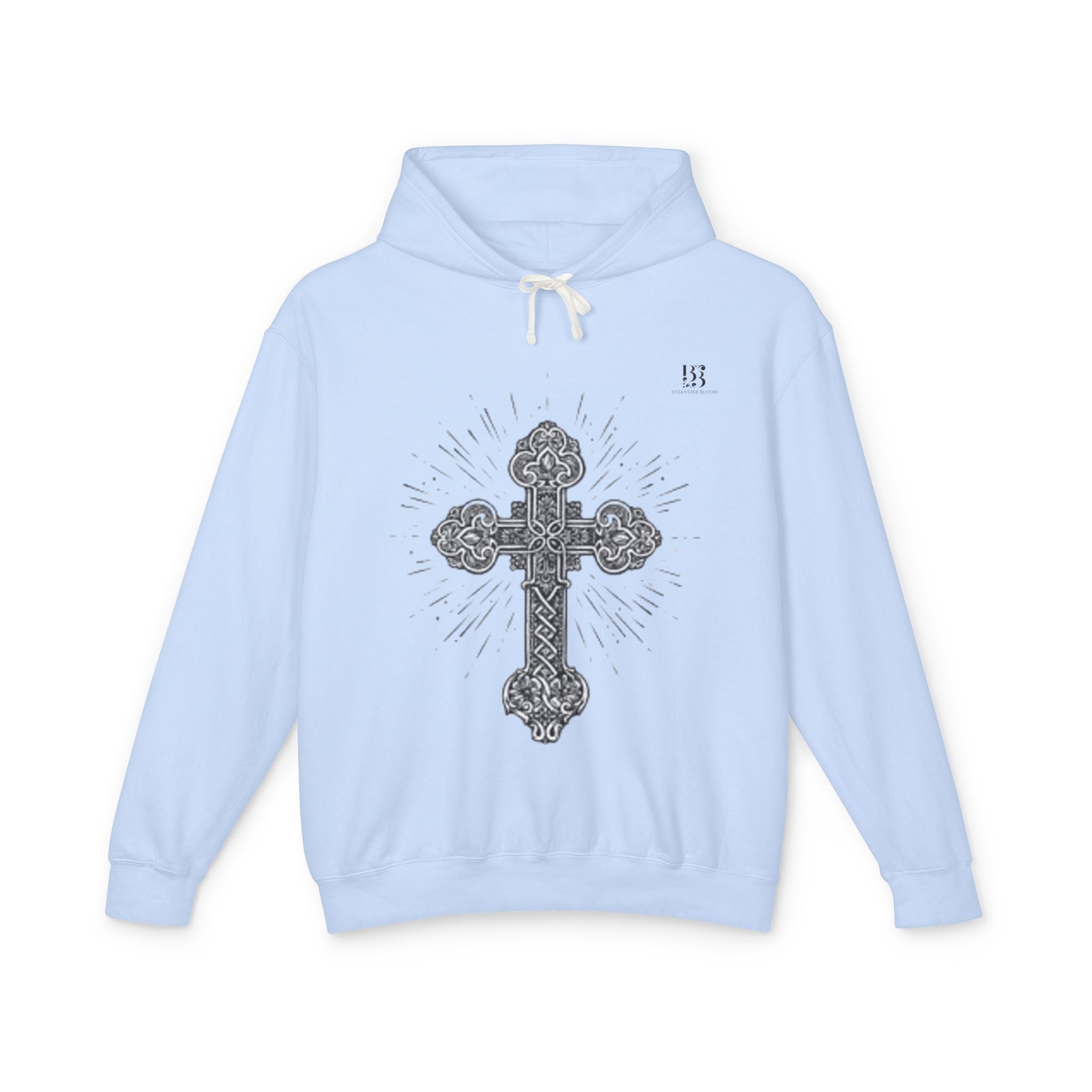 Unisex Lightweight Hooded Sweatshirt with Intricate Cross Design - Perfect for Faith and Style Lovers