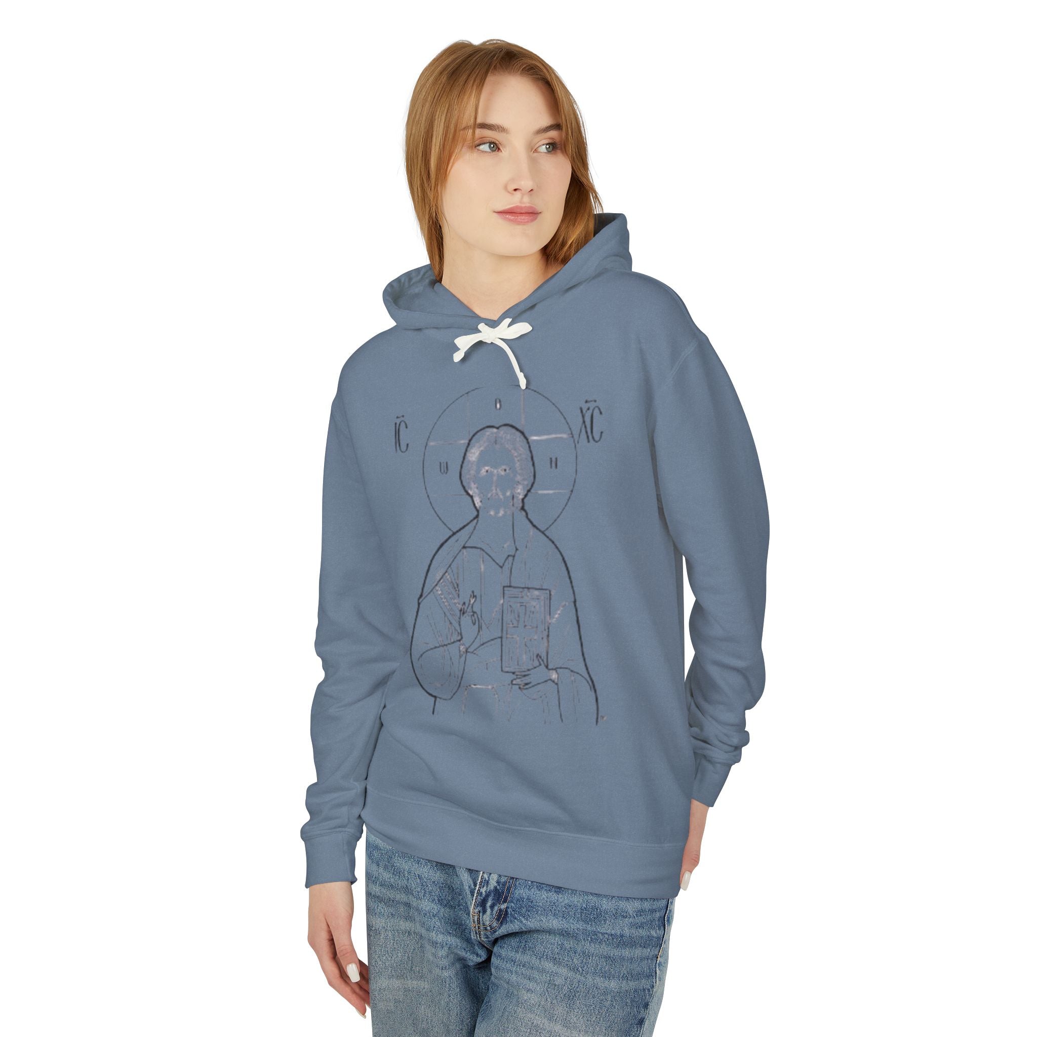 Unisex Lightweight Hooded Sweatshirt with Christ Design - Faith-Inspired Apparel