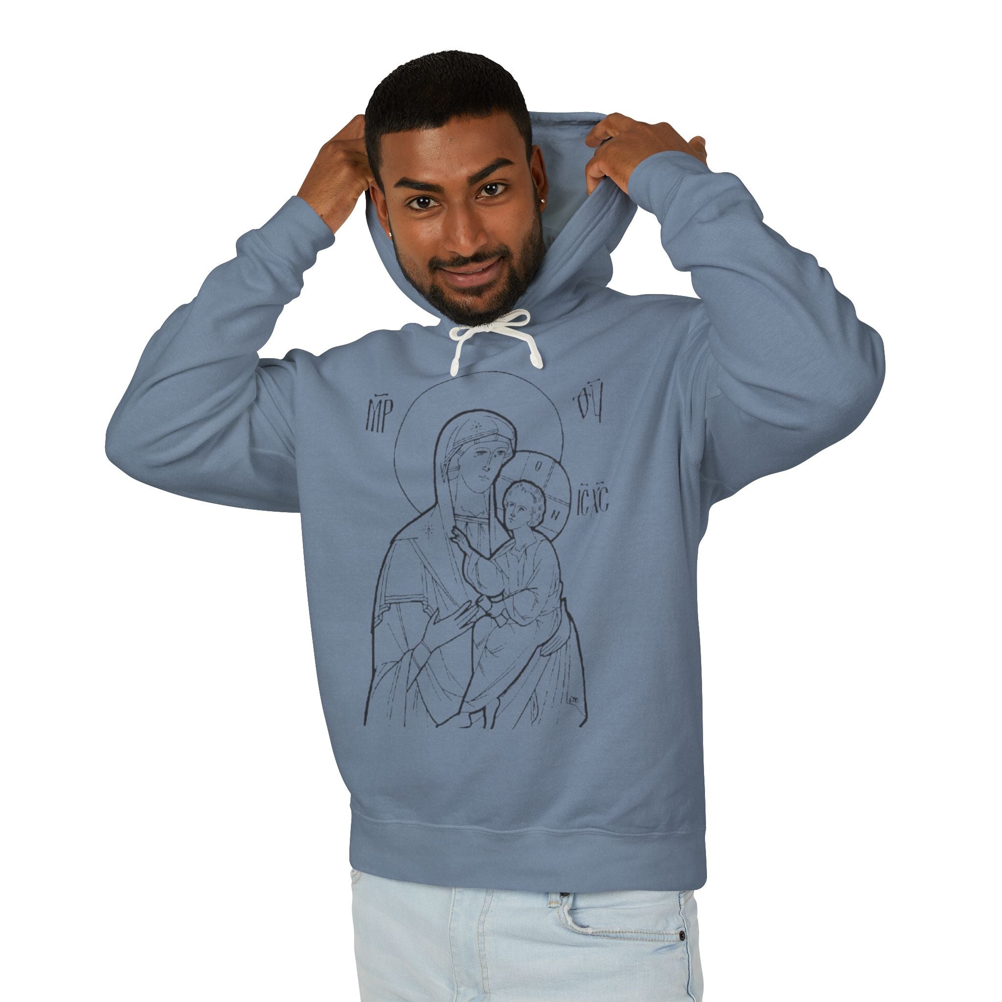Unisex Religious Virgin Mary Hooded Sweatshirt - Lightweight & Comfortable