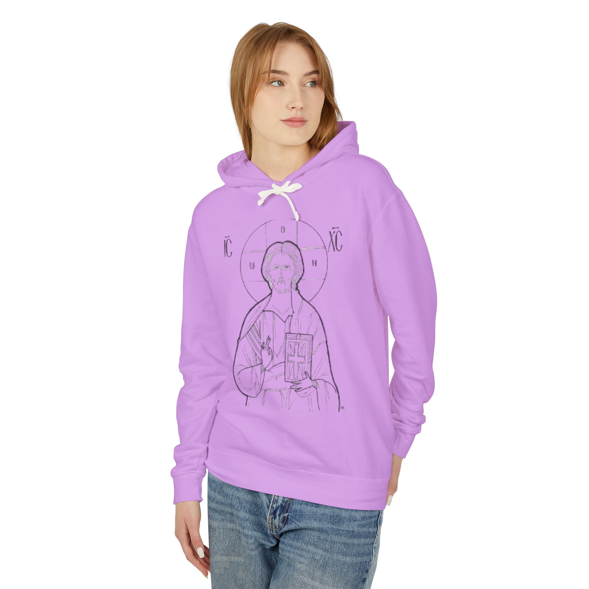 Unisex Lightweight Hooded Sweatshirt with Christ Design - Faith-Inspired Apparel
