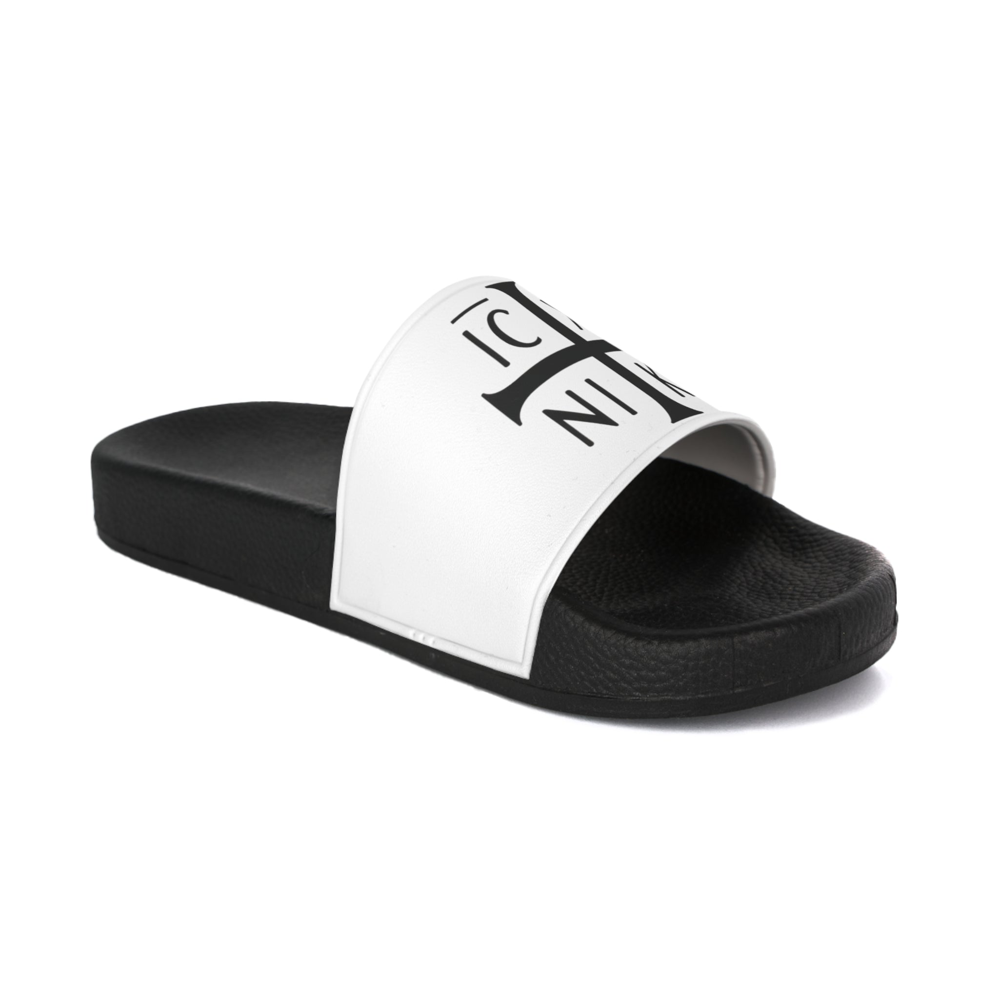 Men's Slide Sandals with Black Cross Logo