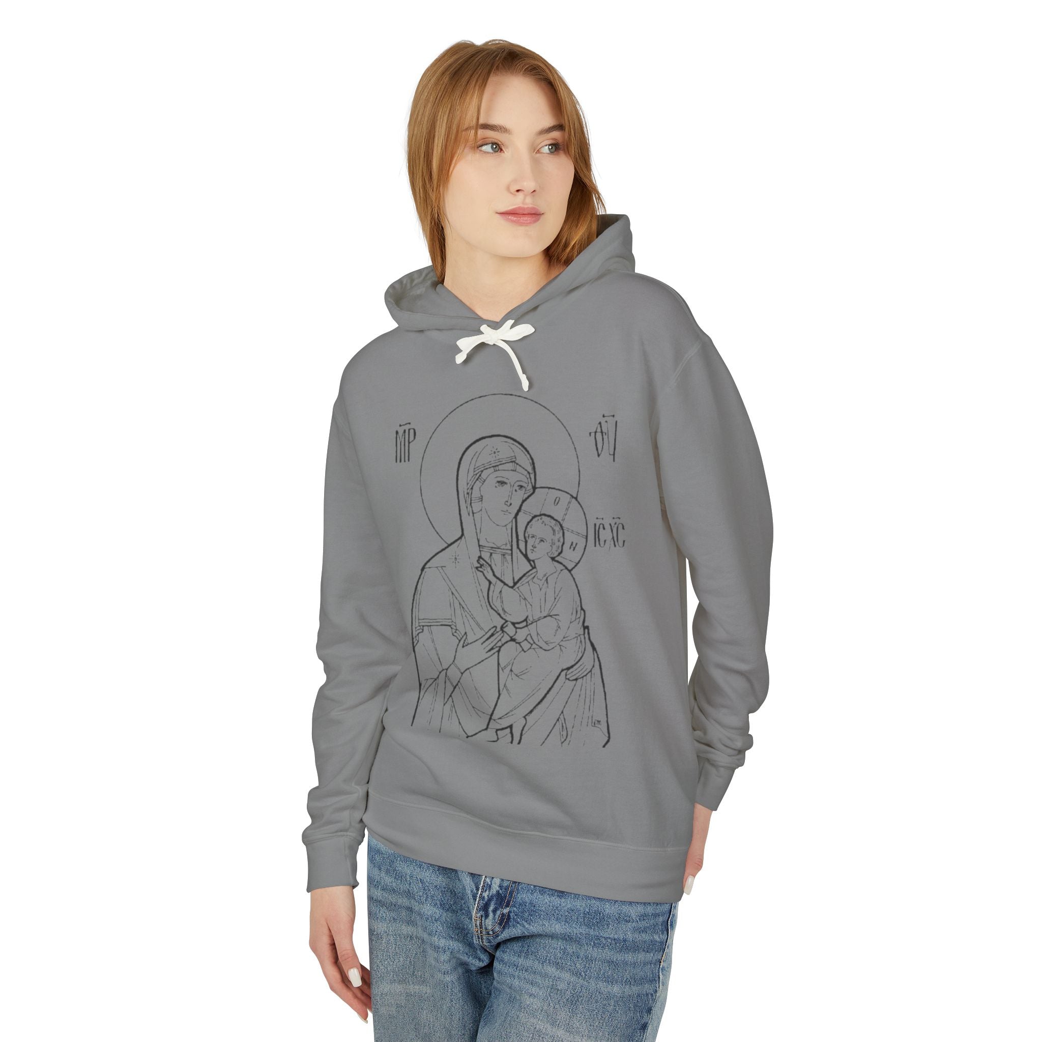 Unisex Religious Virgin Mary Hooded Sweatshirt - Lightweight & Comfortable