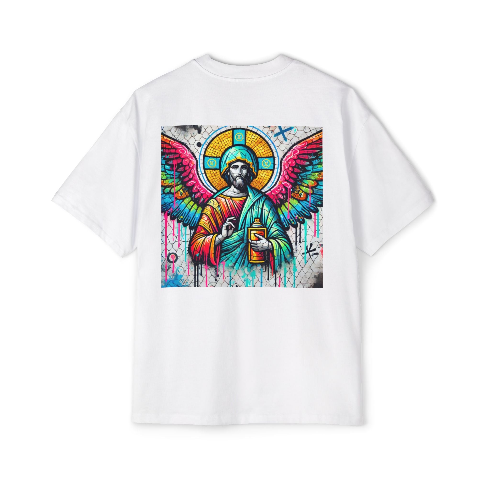 Colorful Angel Graphic Oversized Tee for Men - Spiritual Streetwear